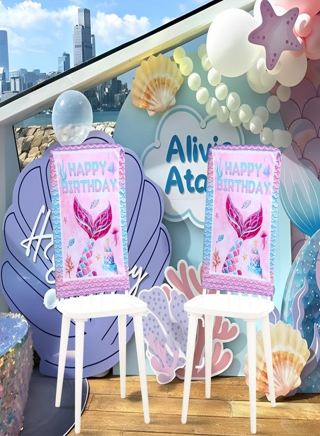 Newleafly Dining Chair Covers, Mermaid Birthday Dining Room Chair Covers Set of 2, Stretch Kitchen Chair Cover, Washable Chair Slipcovers for Birthday, Baby Shower, Home or Party - Image 1